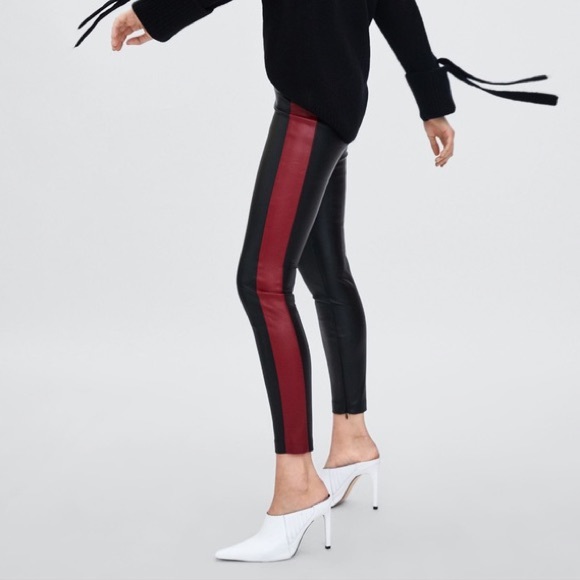 zara red leather leggings